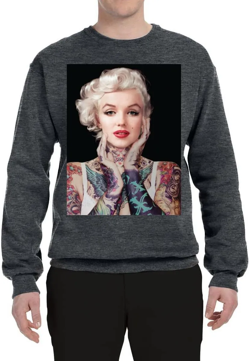 Wild Bobby Marilyn Tattoos Black Pop Culture Unisex Crewneck Graphic Sweatshirt