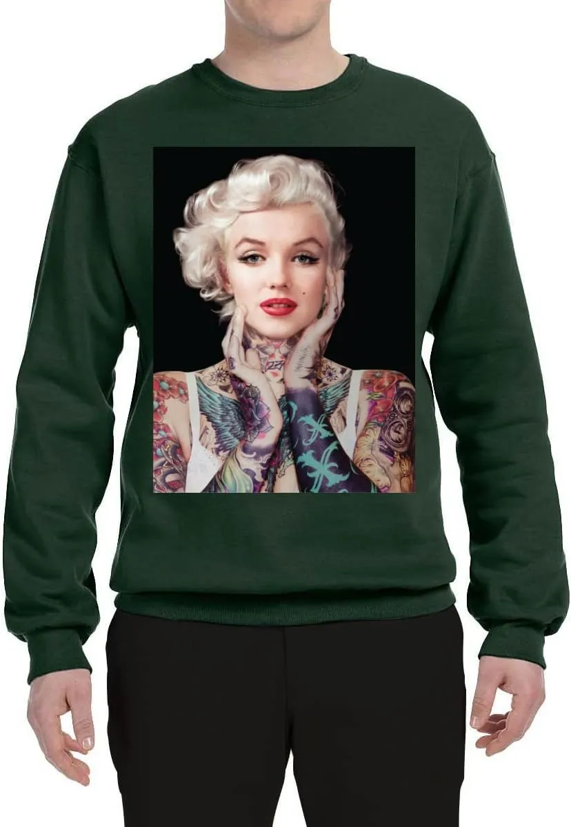 Wild Bobby Marilyn Tattoos Black Pop Culture Unisex Crewneck Graphic Sweatshirt