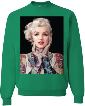 Wild Bobby Marilyn Tattoos Black Pop Culture Unisex Crewneck Graphic Sweatshirt