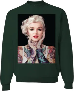 Wild Bobby Marilyn Tattoos Black Pop Culture Unisex Crewneck Graphic Sweatshirt