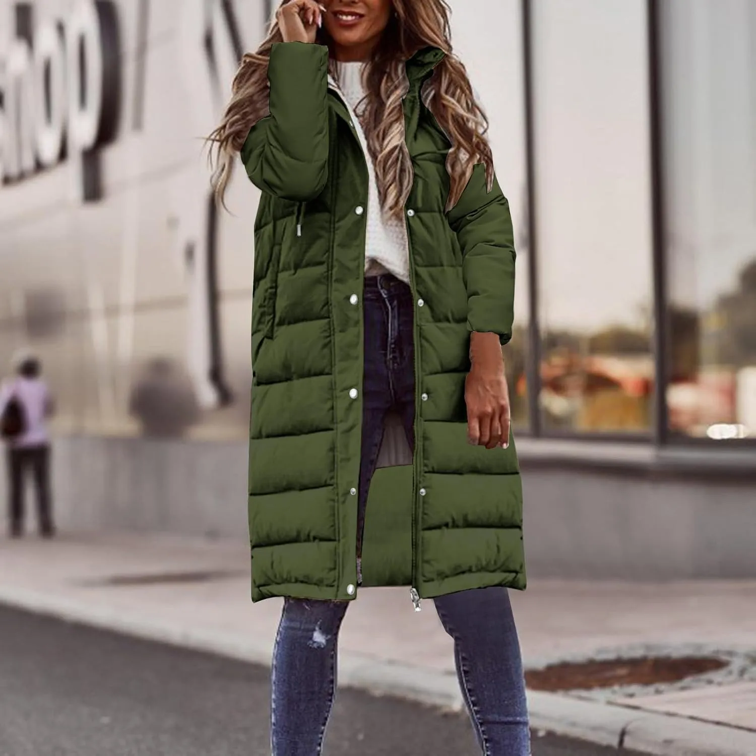 Winter Coats for Women 2024 Trendy Hooded Puffer Jackets Warm Long Quilted Lightweight Jackets Outerwear Down Coats