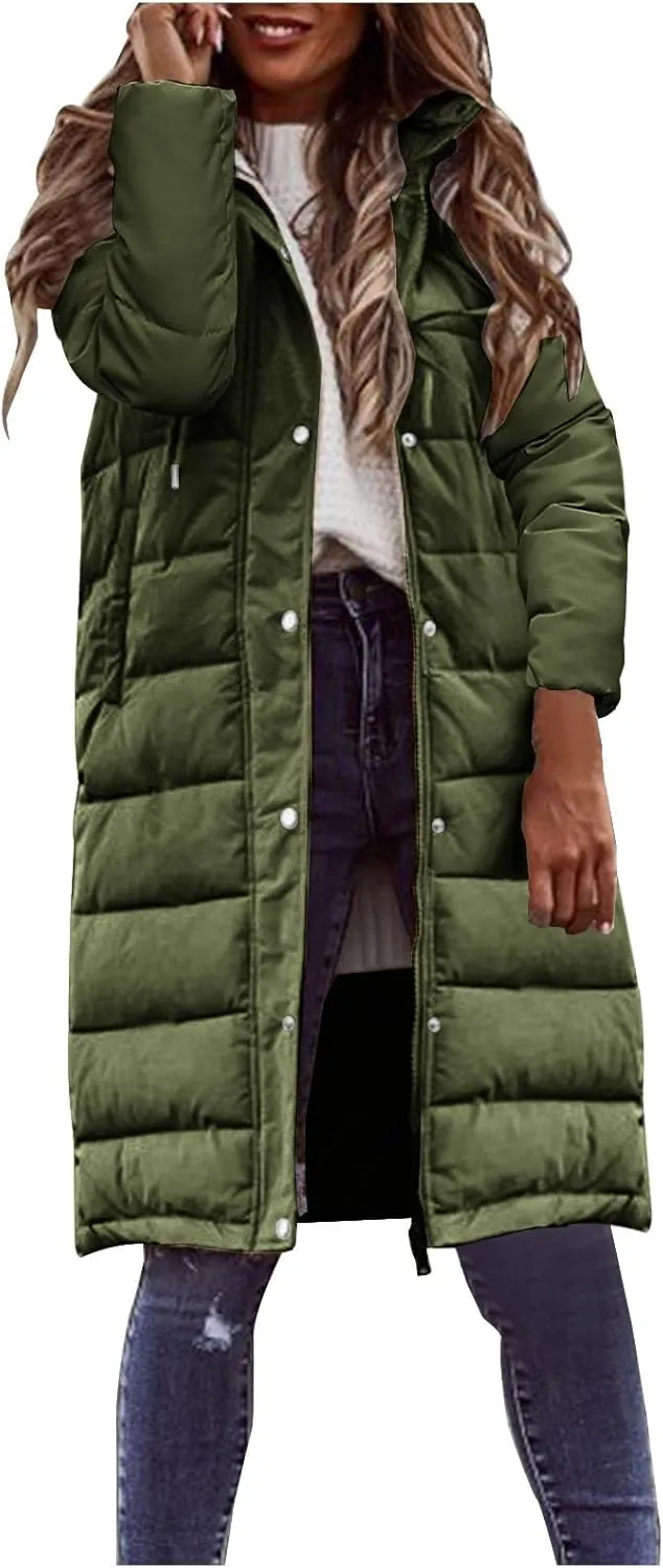 Winter Coats for Women 2024 Trendy Hooded Puffer Jackets Warm Long Quilted Lightweight Jackets Outerwear Down Coats