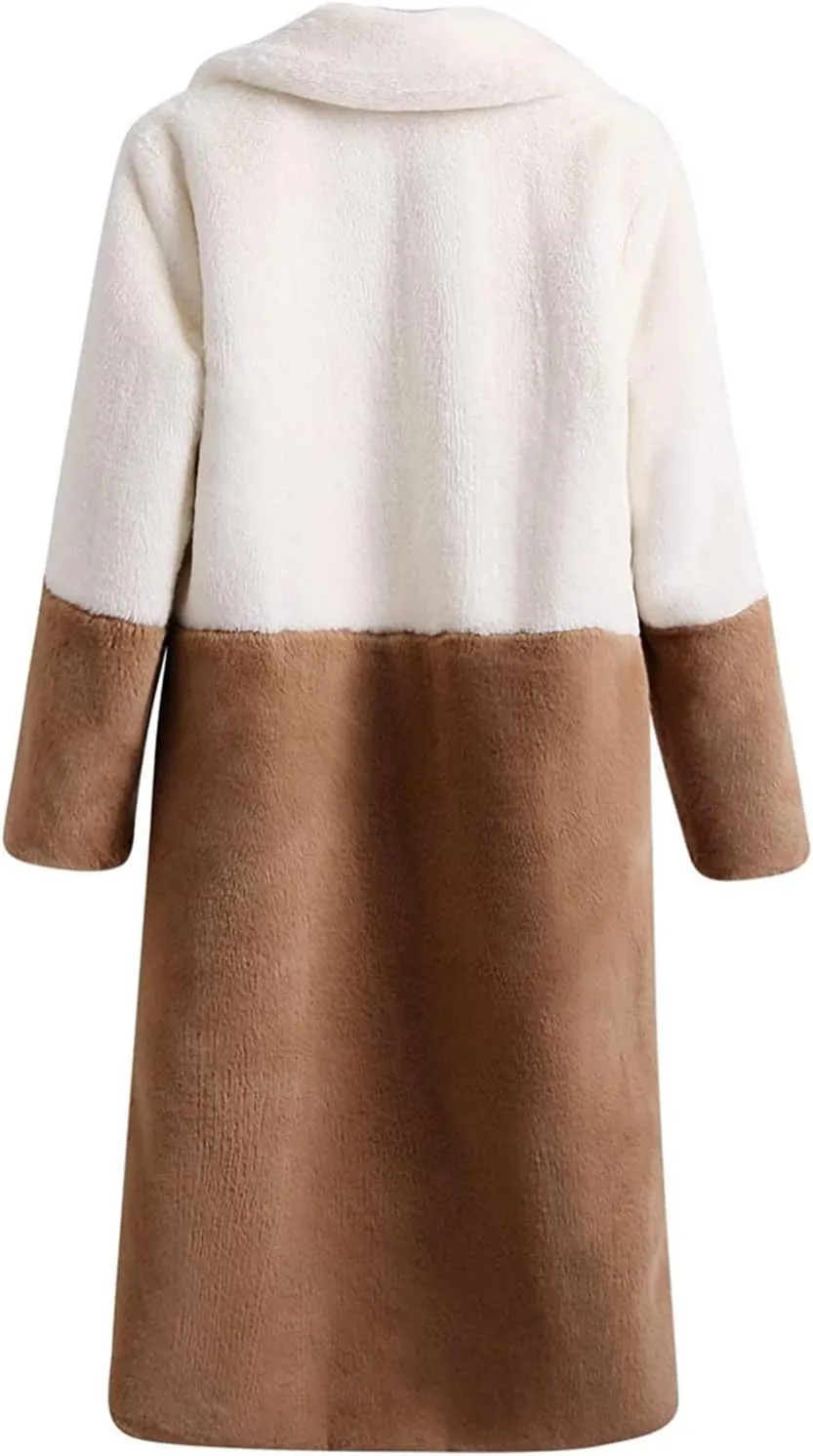 Winter Coats For Women Plus Size Warm Fashion Faux Fur Jackets Lapel Long Trench Coats Fleece Fuzzy Parka Sherpa Jacket