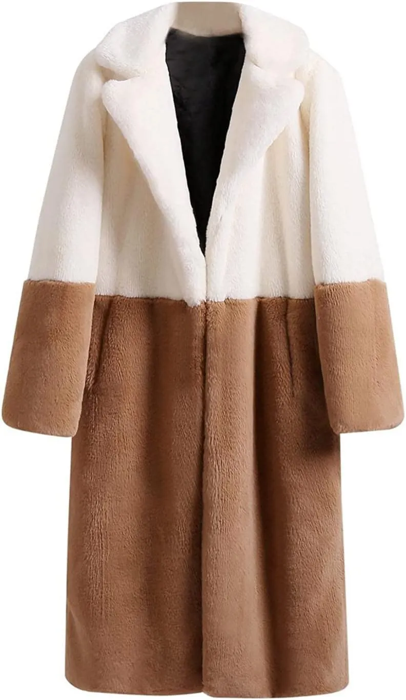 Winter Coats For Women Plus Size Warm Fashion Faux Fur Jackets Lapel Long Trench Coats Fleece Fuzzy Parka Sherpa Jacket