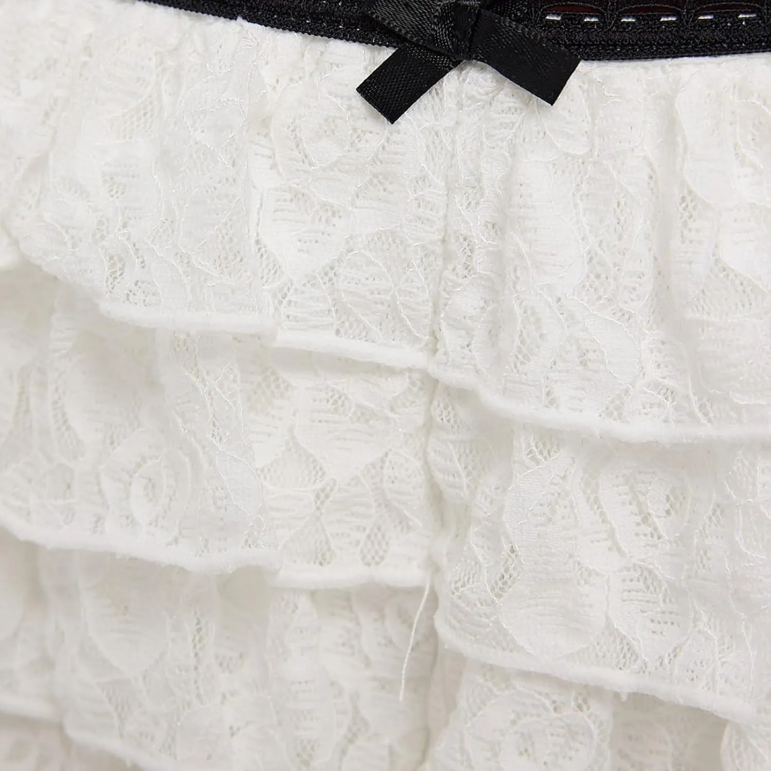 Woman Summer Floral Embroidery White Shorts Lace Trim Layered Ruffled Skirt Shorts Smocking High Waist Shorts