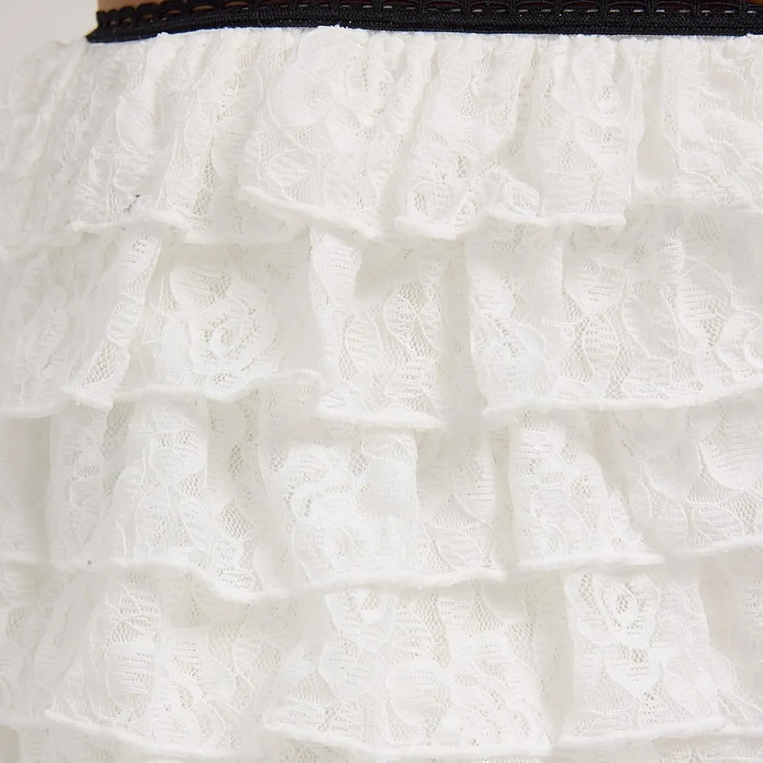 Woman Summer Floral Embroidery White Shorts Lace Trim Layered Ruffled Skirt Shorts Smocking High Waist Shorts