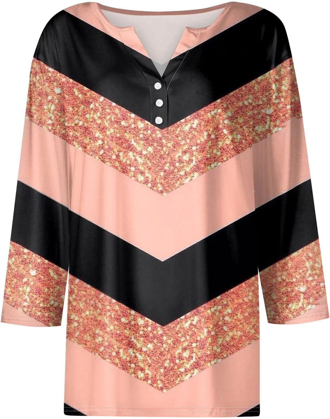 Women 3/4 Length Sleeve Tops Summer Cute V Neck Basic Striped Print Blouses
