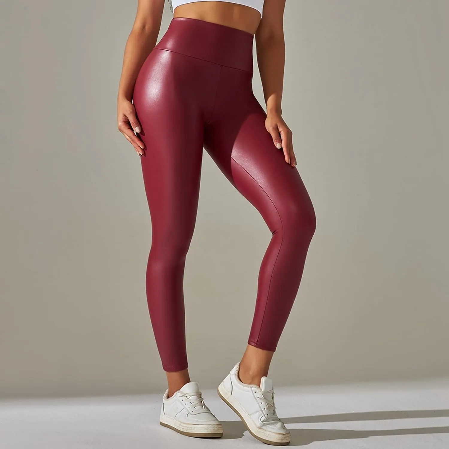 Women Black PU Leather Pants High Waist Skinny Push Leggings Elastic Trousers Jeggings Sexy Faux Leather Leggings
