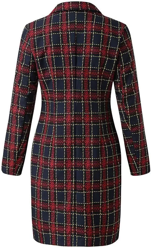 Women Blazer Dress Long Sleeve Notch Lapel Sexy Elegant Formal Suit Jackets Double Breasted Button Business Coat