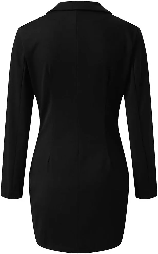 Women Blazer Dress Long Sleeve Notch Lapel Sexy Elegant Formal Suit Jackets Double Breasted Button Business Coat