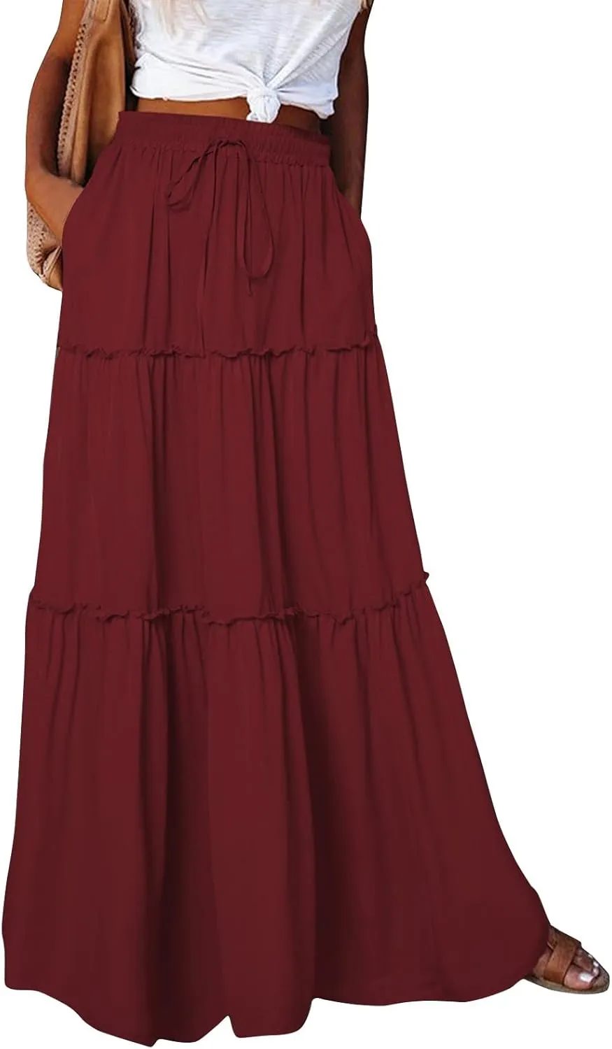 Women Boho Floral Maxi Skirt 2025 Summer High Waisted Tiered Long Skirts Flowy Ruffle Beach Vacation Midi Skirts