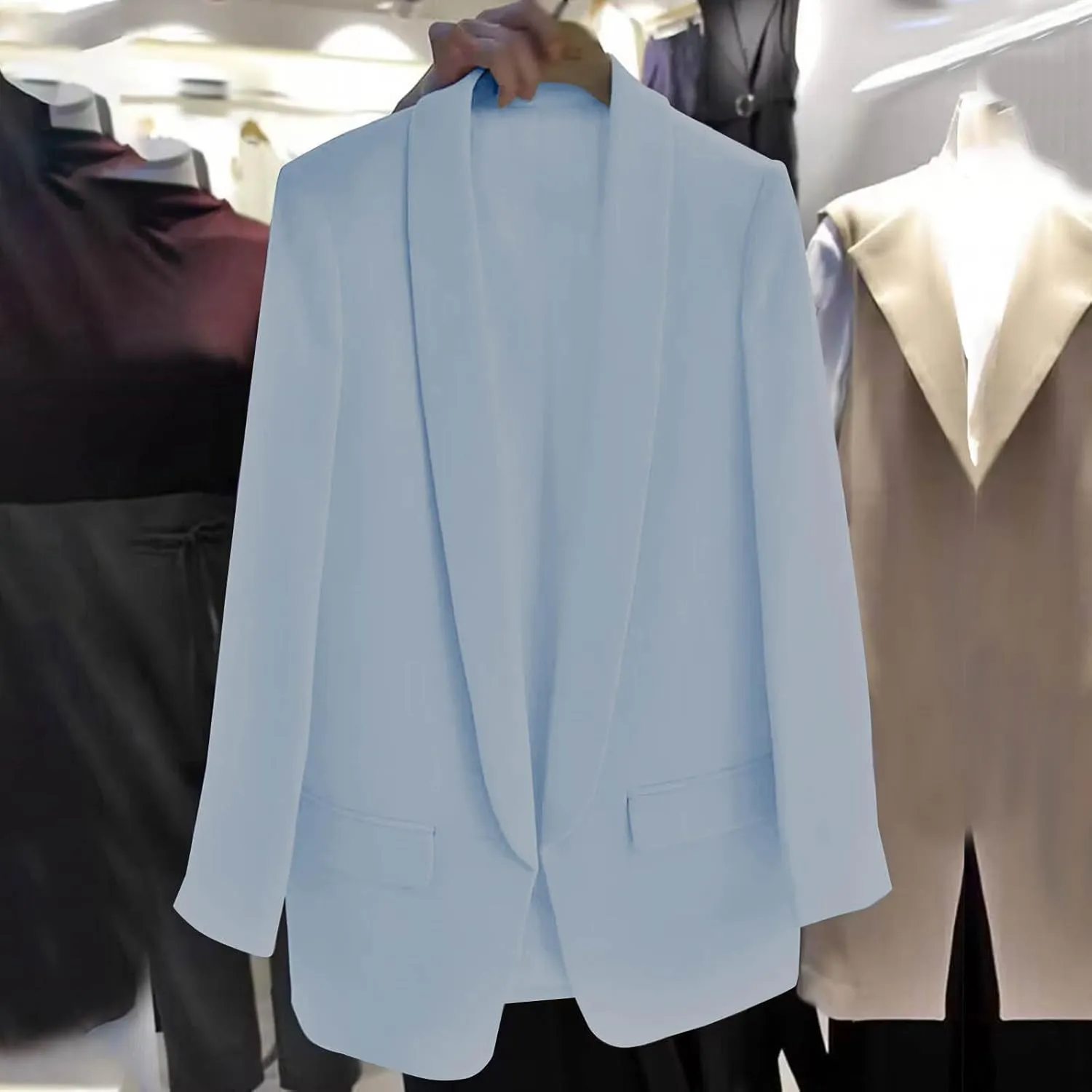 Women Business Casual Blazer Jacket Shawl Collar Long Sleeve Blazers Coat Slim Fit Work Office Outerwear Suit Jacket