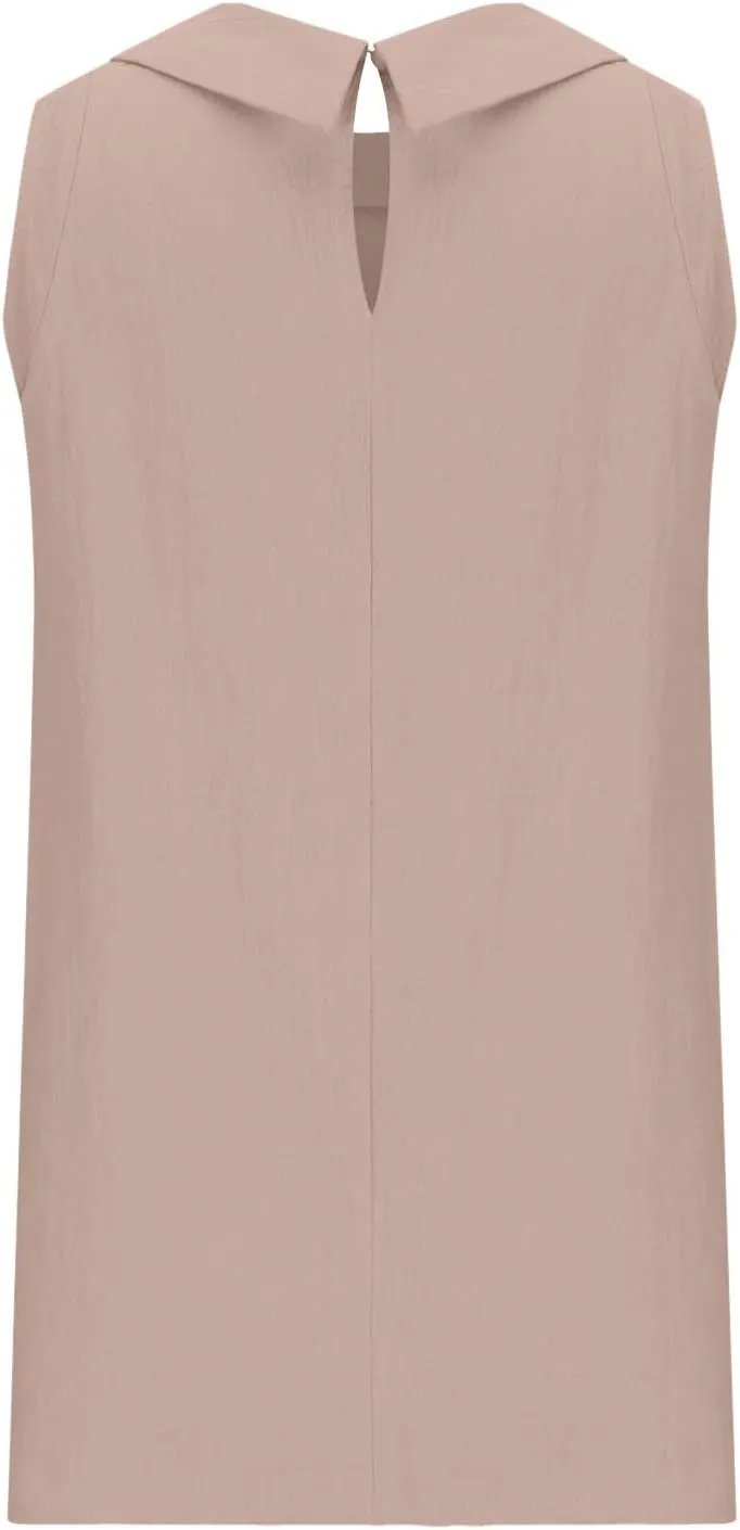 Women Cotton Linen Sleeveless Crop Tank Tops O Neck Shirt Casual Solid Color Loose Fit Comfy T-Shirt Blouse Vest