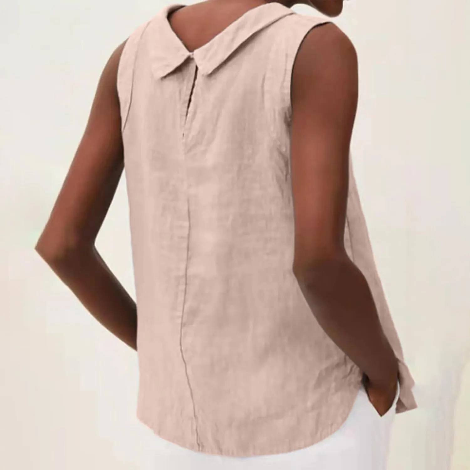 Women Cotton Linen Sleeveless Crop Tank Tops O Neck Shirt Casual Solid Color Loose Fit Comfy T-Shirt Blouse Vest