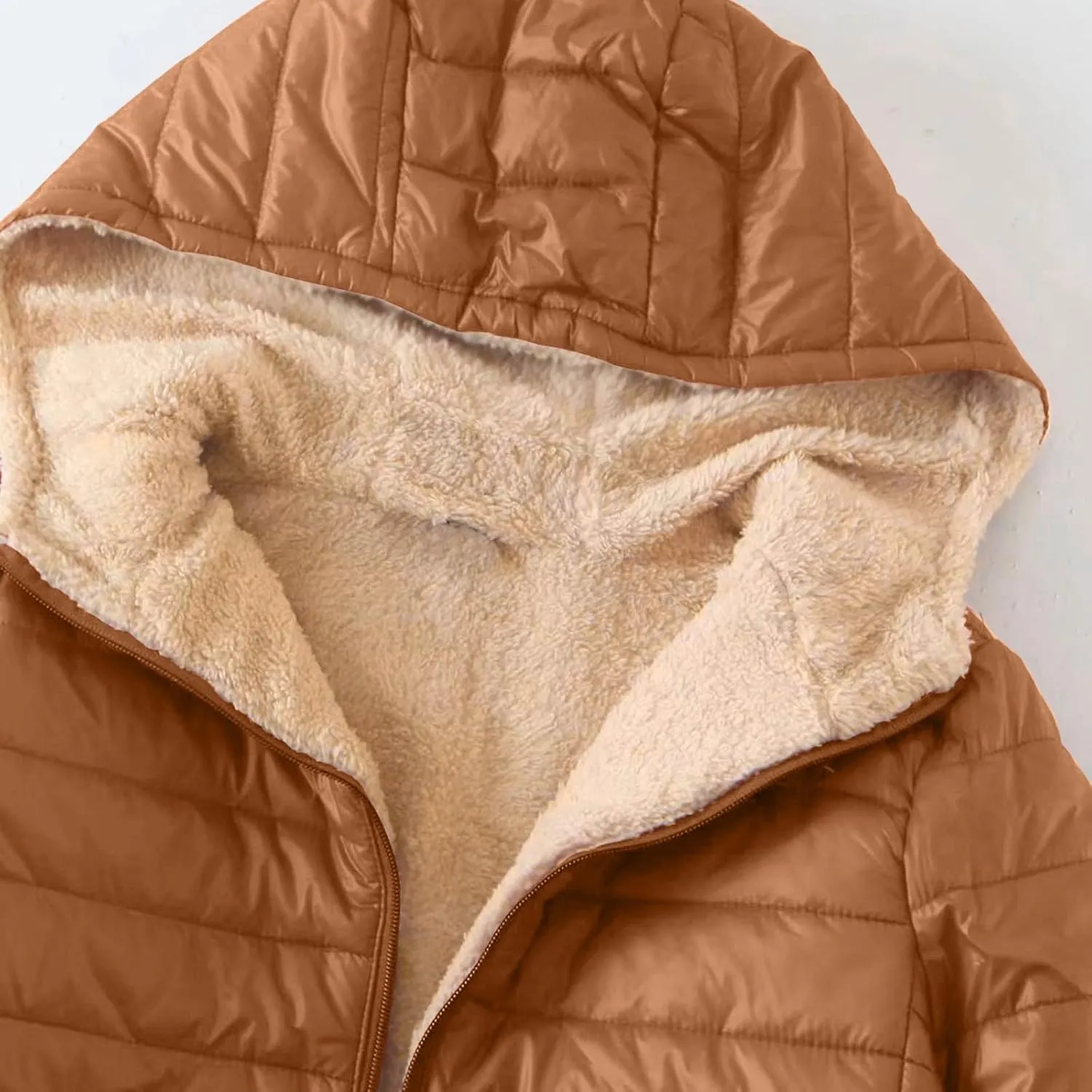 Women Fleece Lined Jacket Lightweight Quilted Jacket Hooded Down Jackets Thicken Parka Casual Winter Warm Puffer Jacket