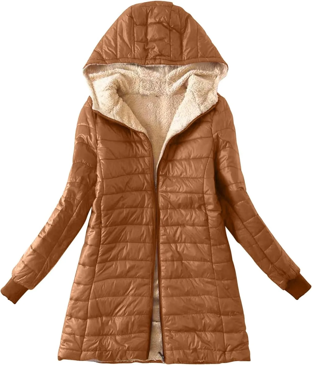 Women Fleece Lined Jacket Lightweight Quilted Jacket Hooded Down Jackets Thicken Parka Casual Winter Warm Puffer Jacket