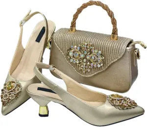 Women Italian Shoes and Bag Set for Party Thin Heel Buckle Strap Pumps Wedding Shoe Bag Matching Set