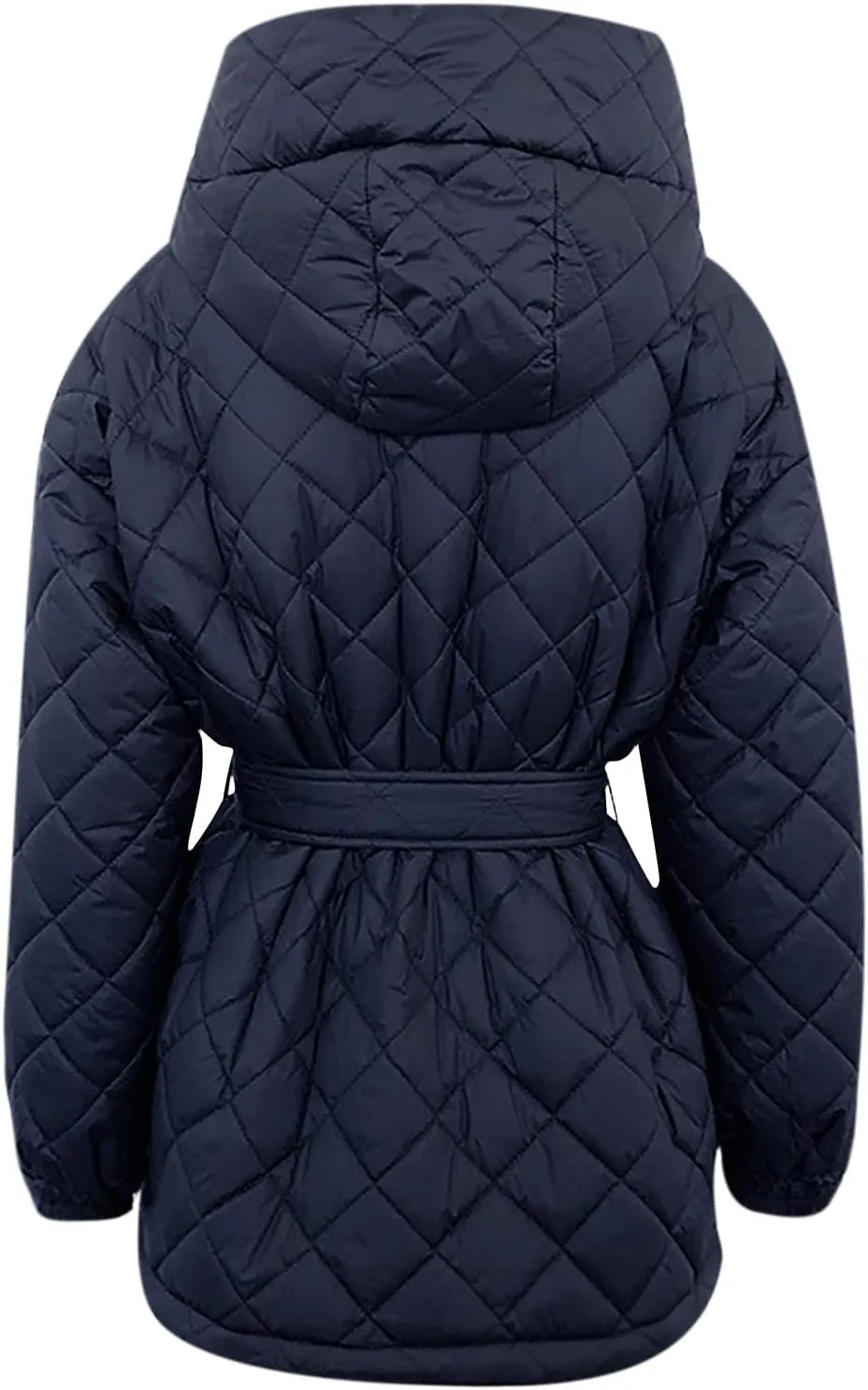 Women Quilted Lightweight Jacket Long Puffer Jacket Hooded Winter Coat With Belt Oversized Fashion Parka Down Jacket