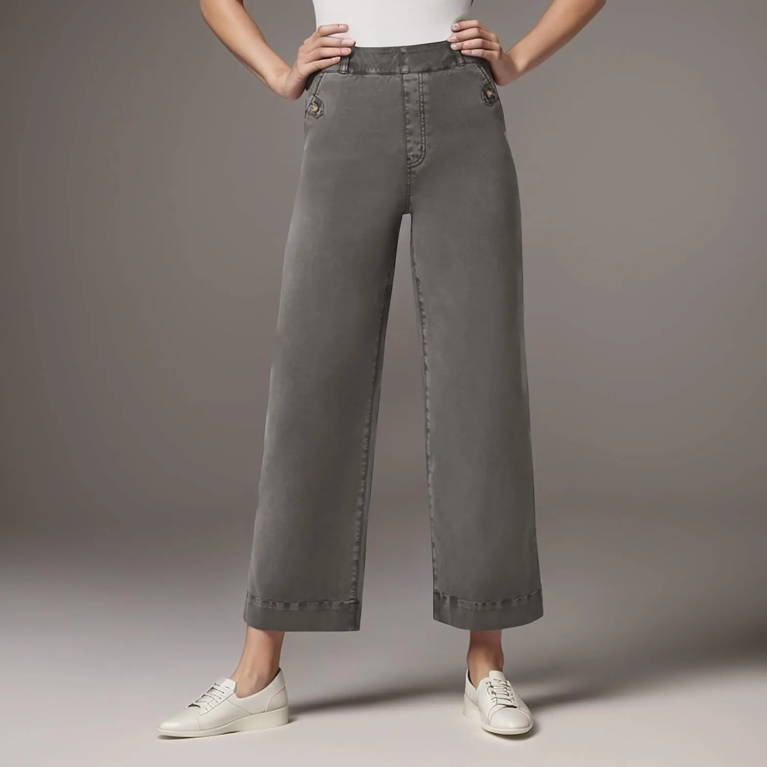 Women Stretch Twill Cropped Wide Leg Pant High Waist Casual Capri Pant Straight Leg Chino Pants Baggy Ankle Jeans
