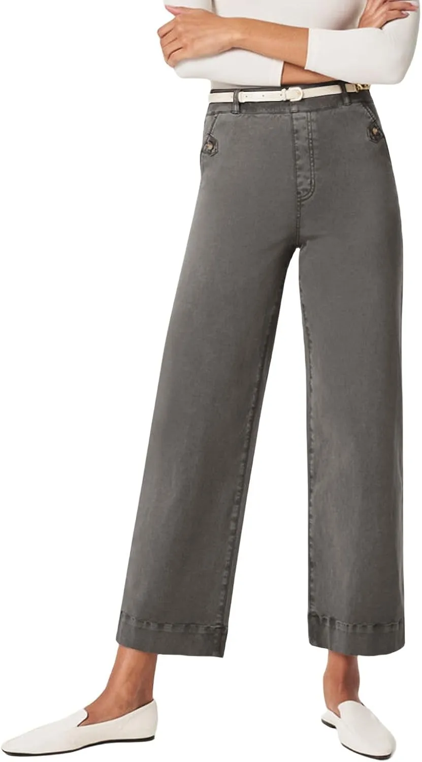 Women Stretch Twill Cropped Wide Leg Pant High Waist Casual Capri Pant Straight Leg Chino Pants Baggy Ankle Jeans