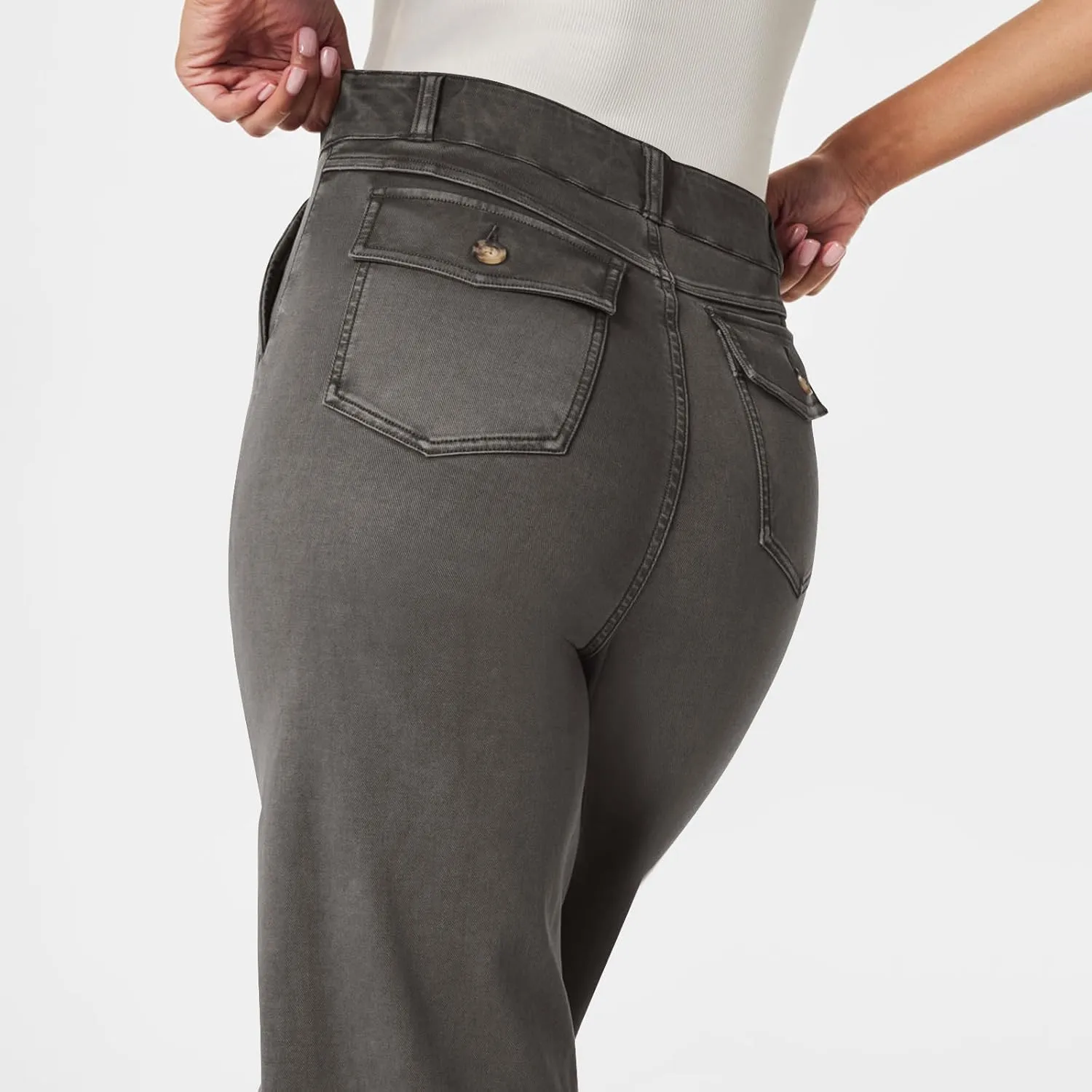 Women Stretch Twill Cropped Wide Leg Pant High Waist Casual Capri Pant Straight Leg Chino Pants Baggy Ankle Jeans