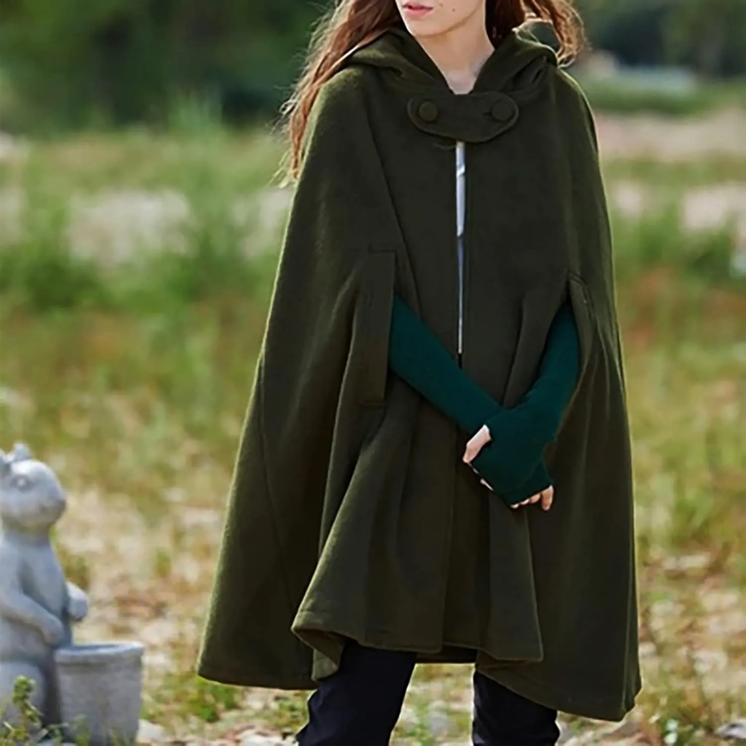 Women Trench Coat Hoodies Open Front Cardigan Jacket Winter Coat Shawl Cape Cloak Poncho Plus Size Robe Cosplay Costume