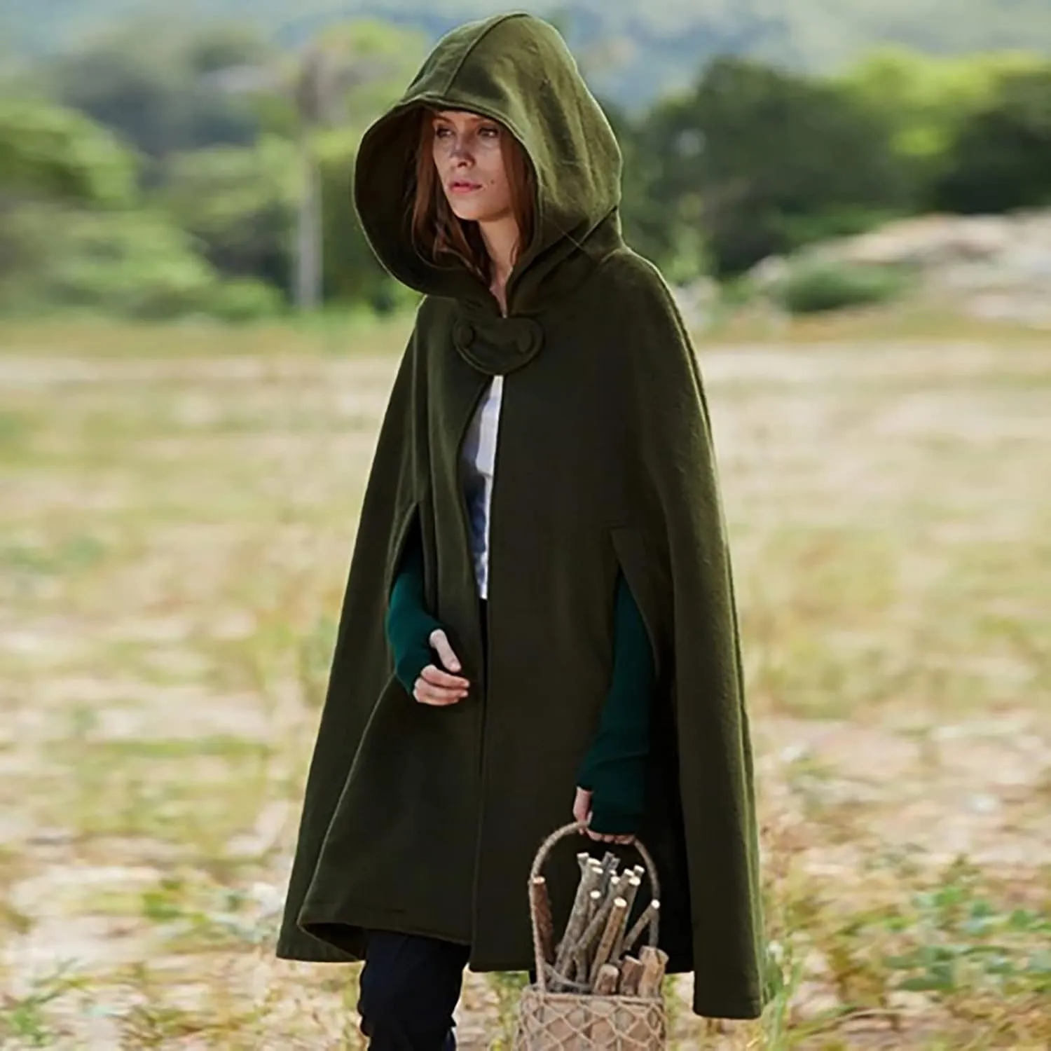 Women Trench Coat Hoodies Open Front Cardigan Jacket Winter Coat Shawl Cape Cloak Poncho Plus Size Robe Cosplay Costume