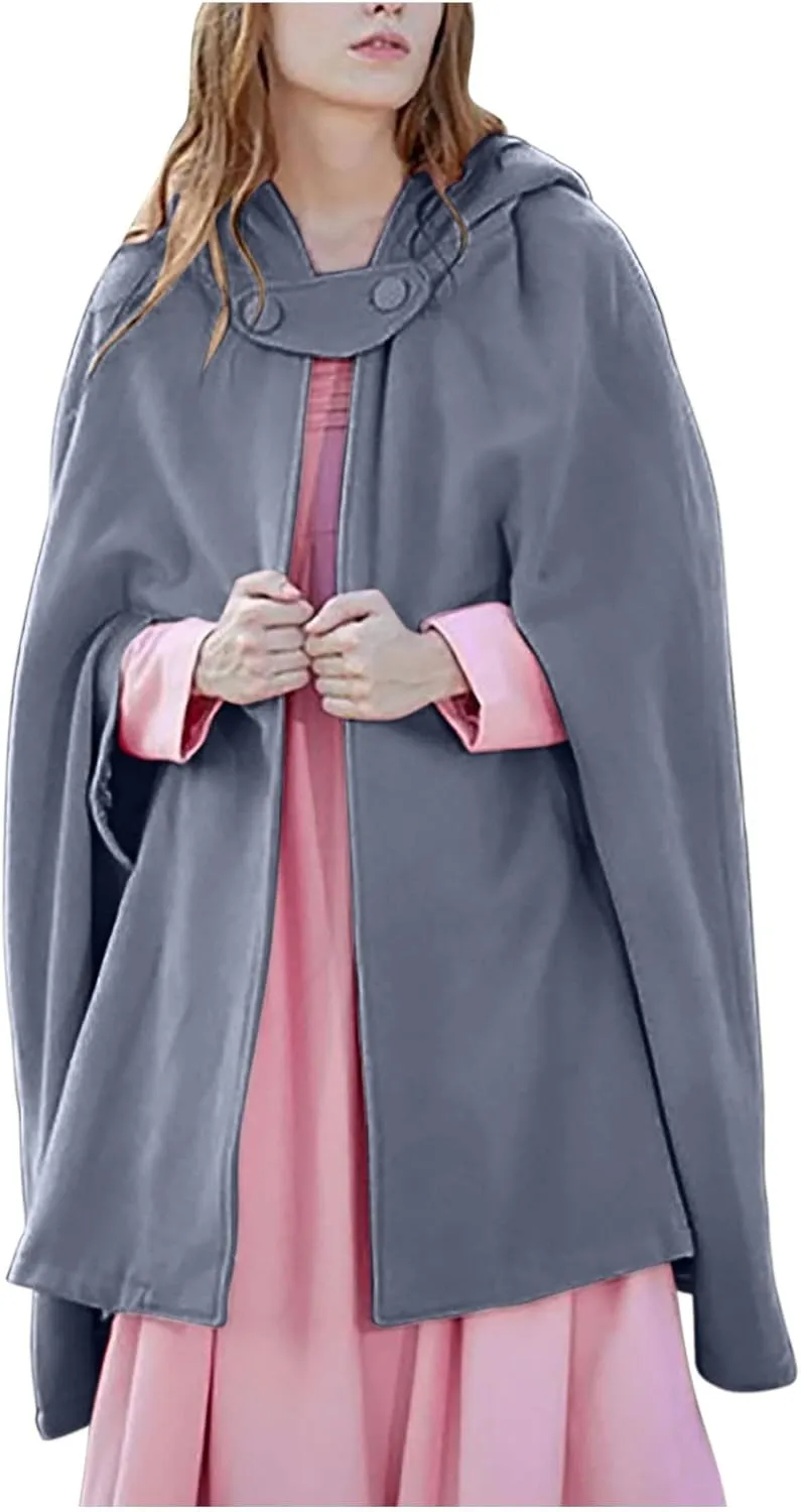 Women Trench Coat Hoodies Open Front Cardigan Jacket Winter Coat Shawl Cape Cloak Poncho Plus Size Robe Cosplay Costume