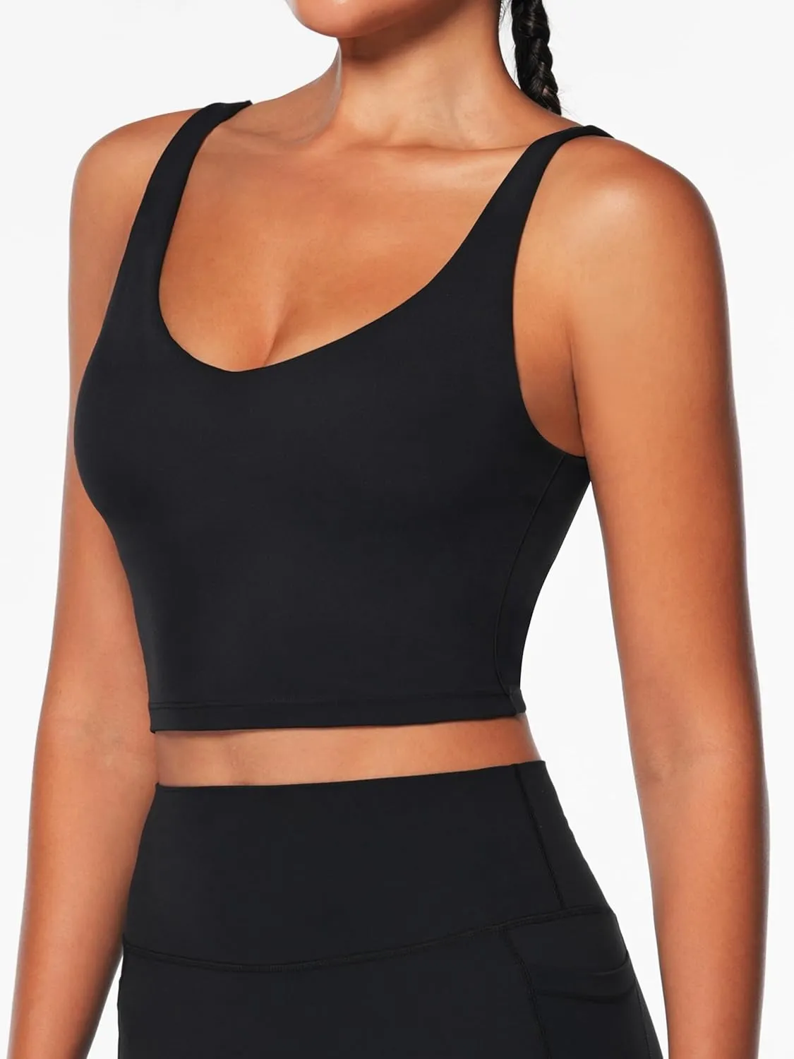 Women V-Neck Longline Sports Bras Low U Back Workout Yoga Athletic Crop Tank Top with Built in Bra