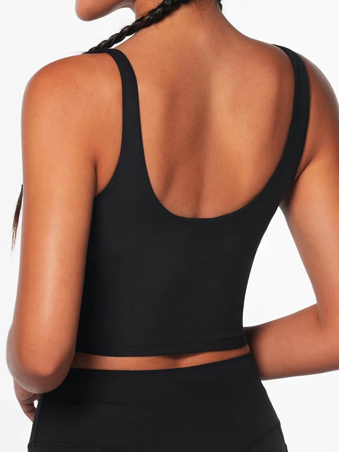 Women V-Neck Longline Sports Bras Low U Back Workout Yoga Athletic Crop Tank Top with Built in Bra