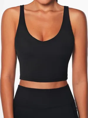 Women V-Neck Longline Sports Bras Low U Back Workout Yoga Athletic Crop Tank Top with Built in Bra