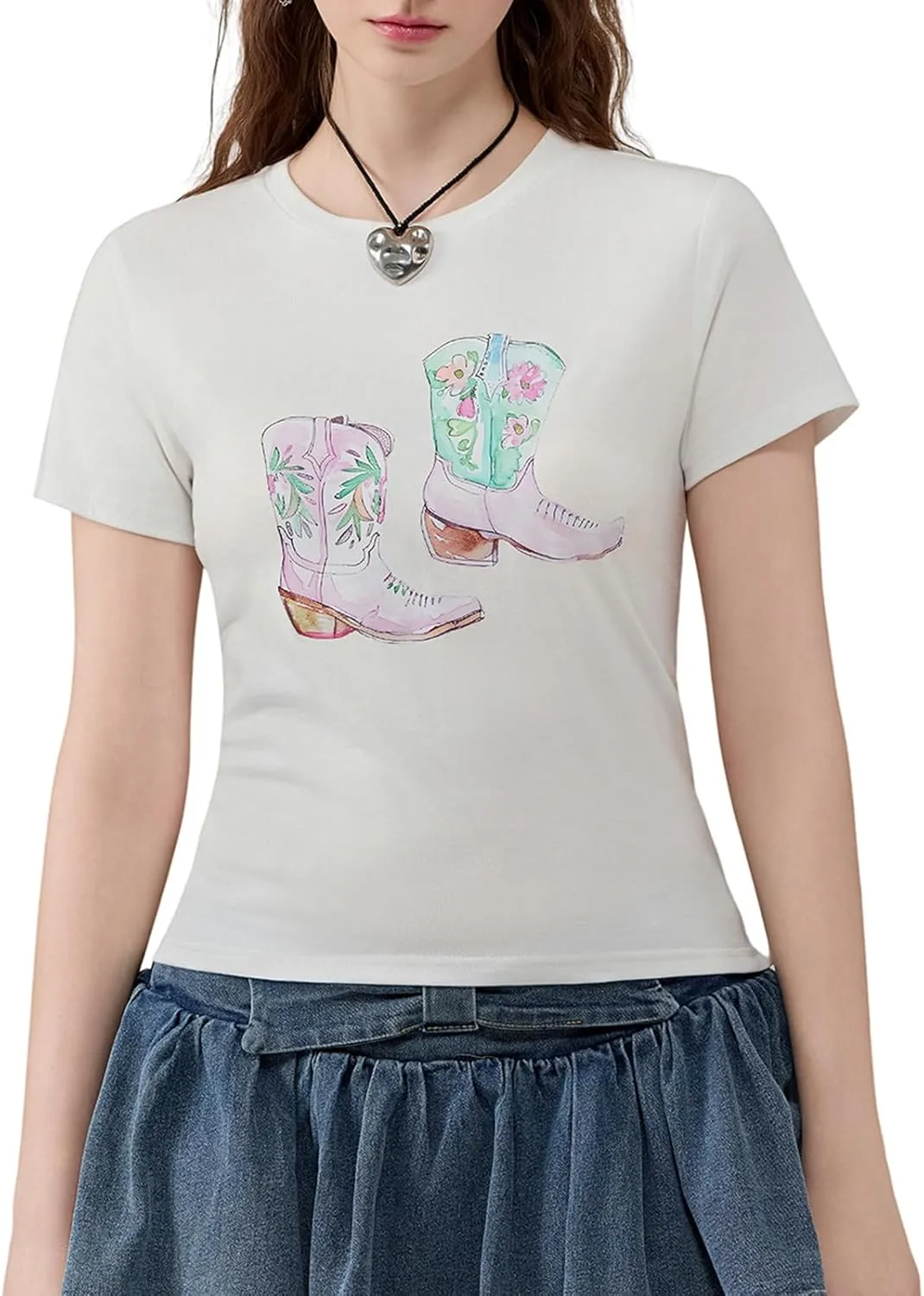 Women Vintage Graphic Baby Tees Cute Print Short Sleeve Crop Top Fairy Crew Neck Top 00s Aesthetic Going Out Shirts