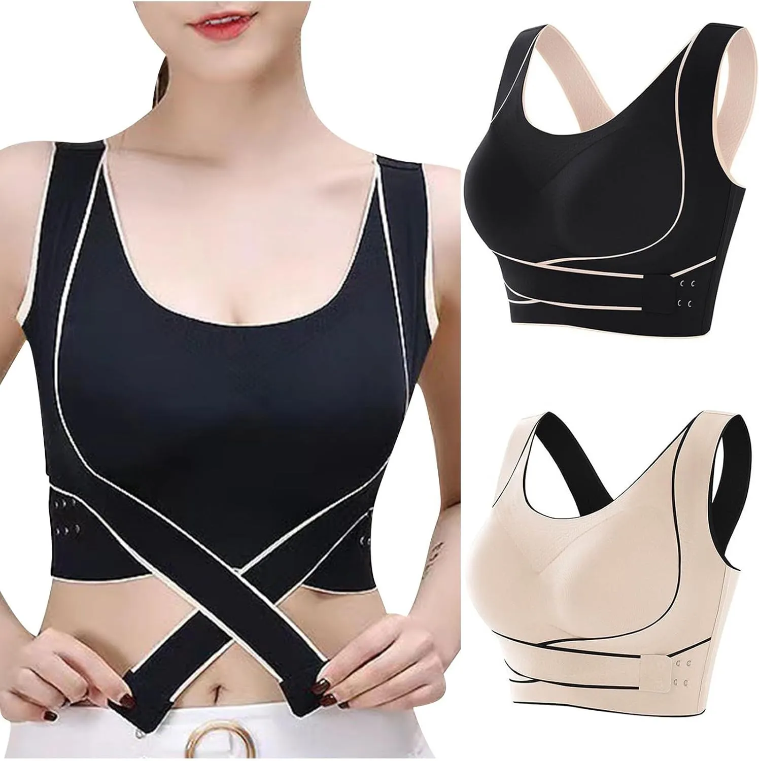 Womens 2 Pack Wireless Bras No Underwire Posture Corrector Bra Push up Seamless Comfy Light Support Everyday Bras
