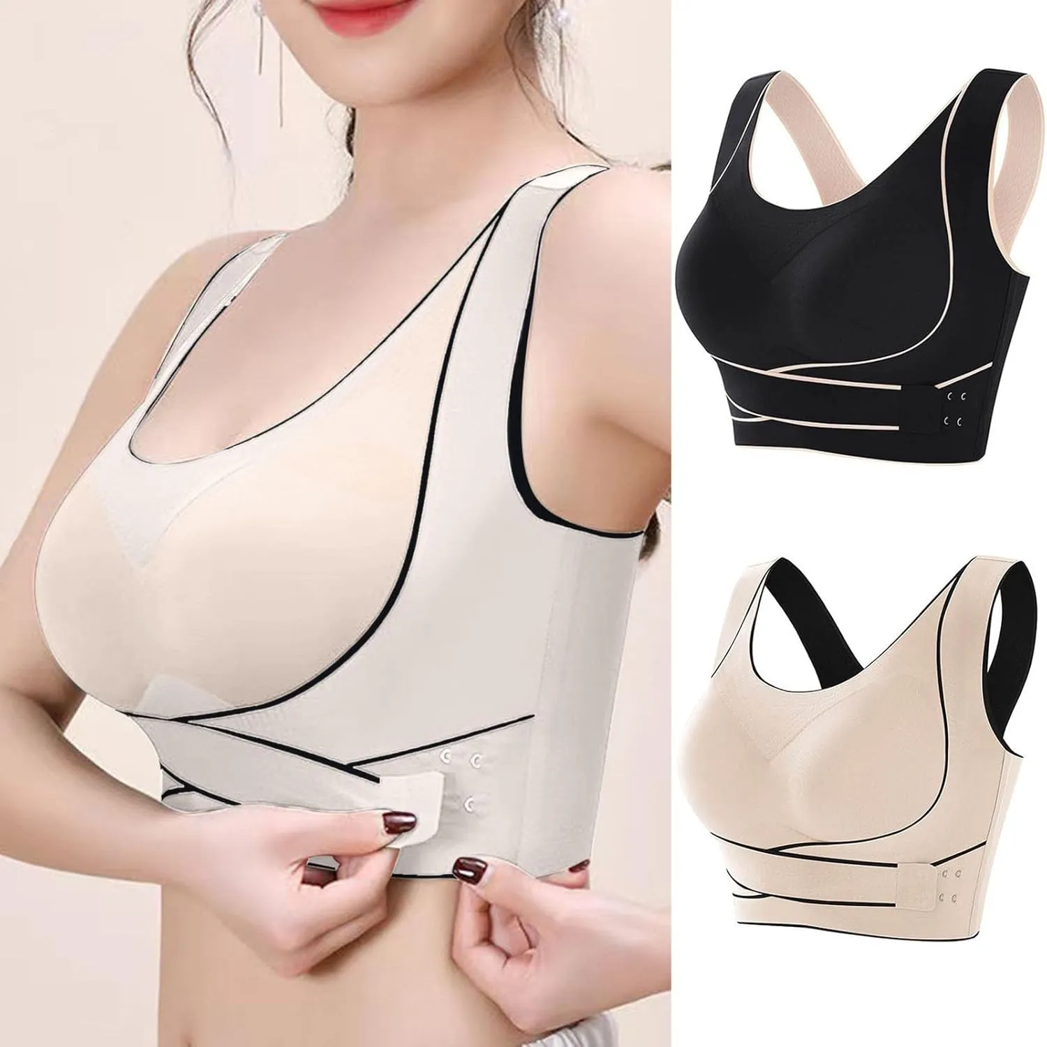 Womens 2 Pack Wireless Bras No Underwire Posture Corrector Bra Push up Seamless Comfy Light Support Everyday Bras