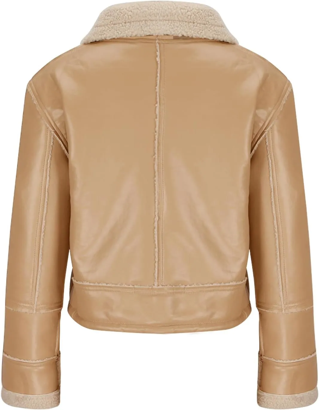 Womens 2023 Fashion Winter Coat Faux Leather Jackets Thicken Fleece Lined Lapel Cropped Moto Biker Casual Short Jacket