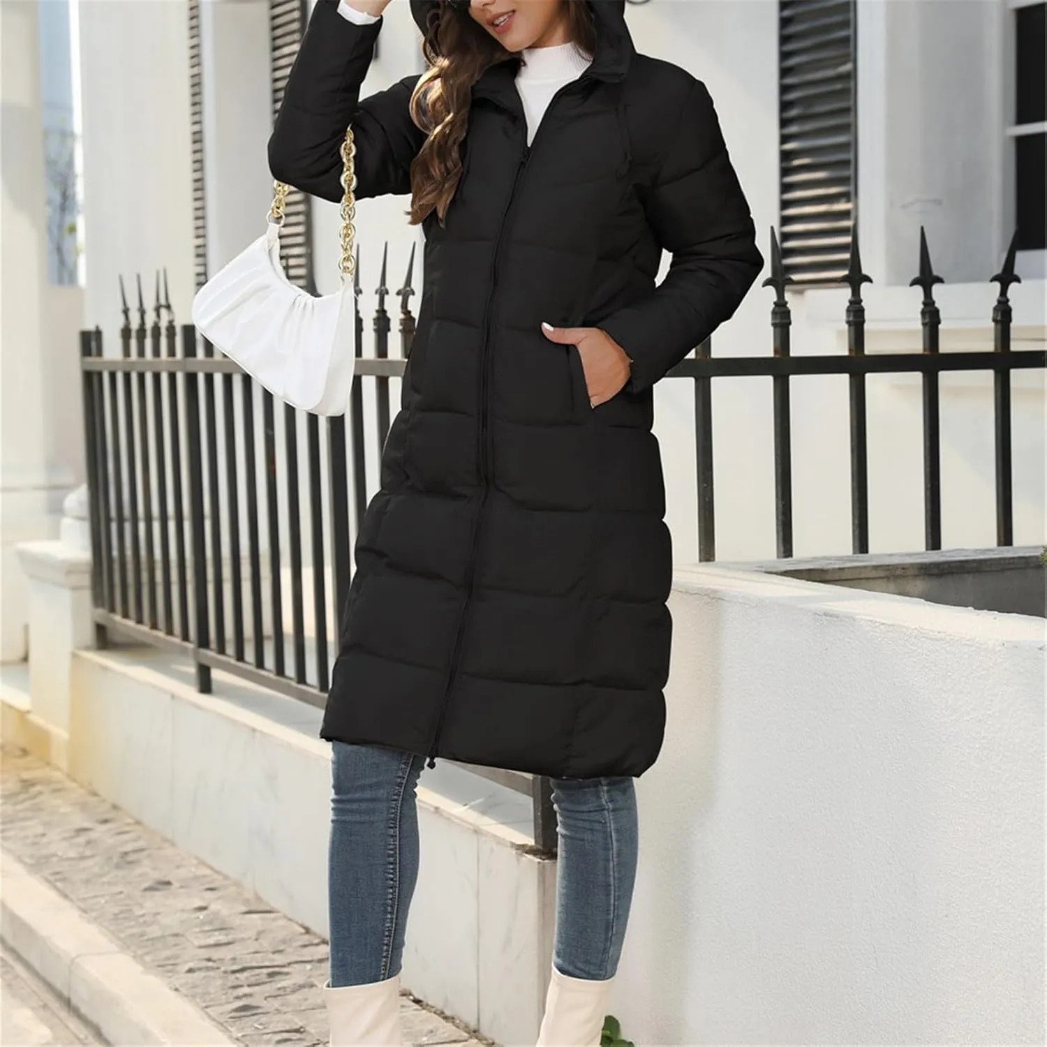 Womens 2024 Winter Fashion Clothes Puffer Jacket Lightweight Winter Coat Quilted Puffer Parka Coat Womens Winter