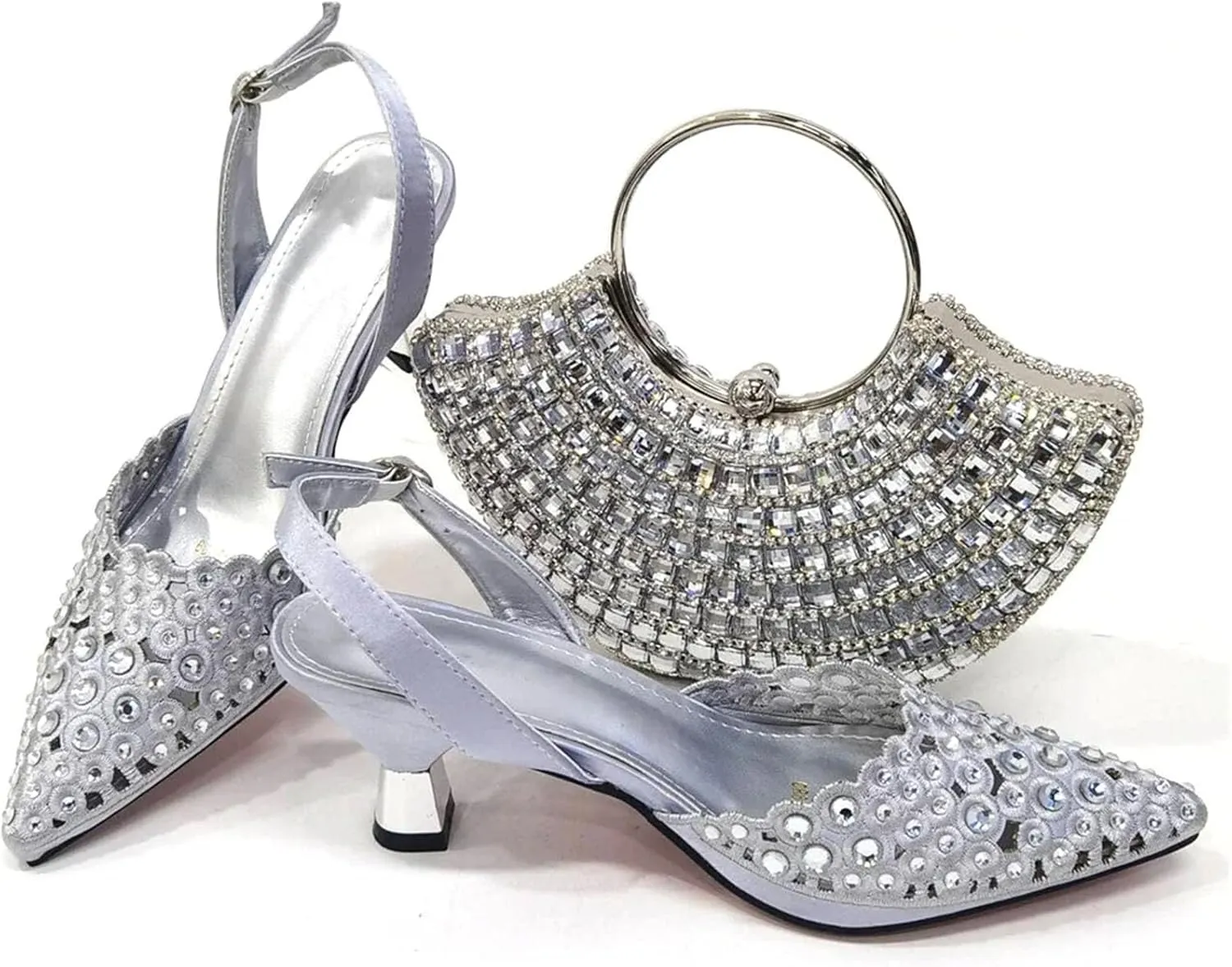 Womens 2025 Gold Wedding Shoes Set Luxury Rhinestone Pumps and Beaded Sequin Evening Bag Flower Crystal Clutch Purses