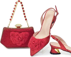 Womens 2025 Satin Clutch Purse Bag Italian Wedding Shoes Set Rhinestone Luxury Party Pumps and Matching Evening Bag