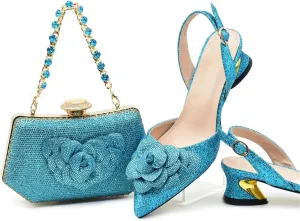 Womens 2025 Satin Clutch Purse Bag Italian Wedding Shoes Set Rhinestone Luxury Party Pumps and Matching Evening Bag