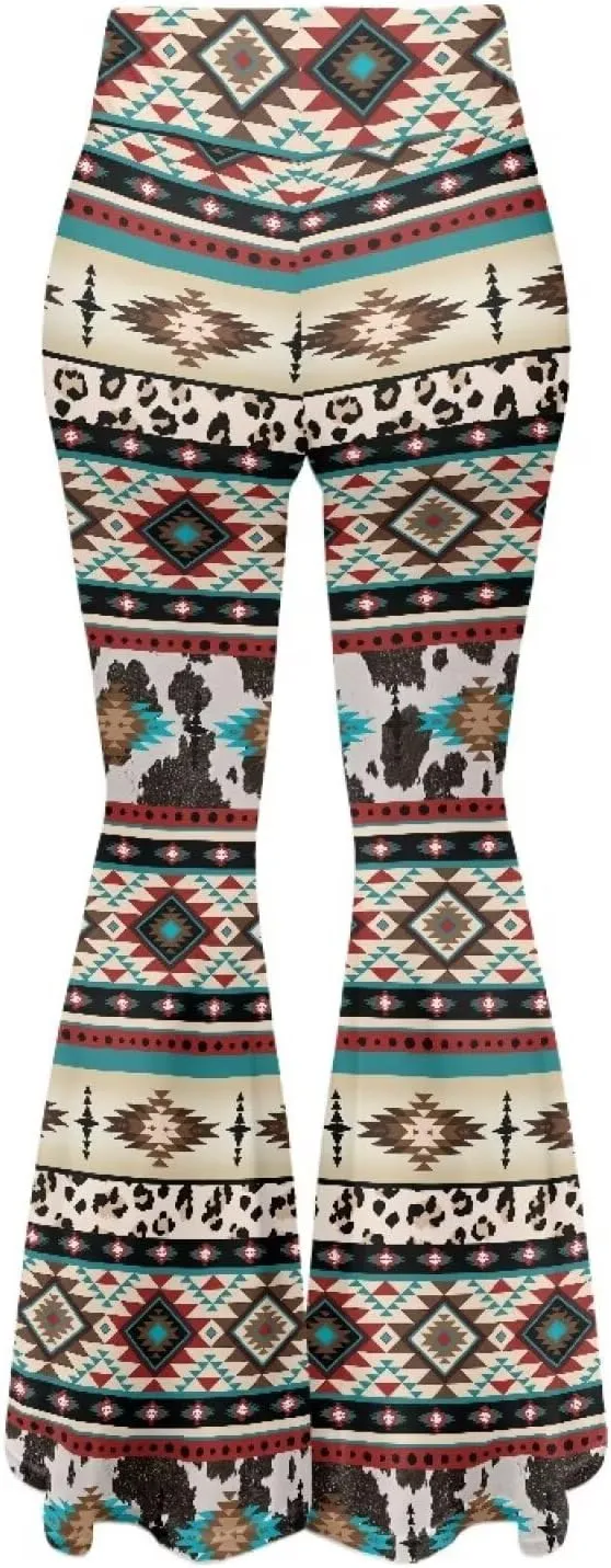 Women's 70S Yoga Pants Flare Ladies Hippie Flower Flared Leggings Athletic Leggings High Waisted Workout Pants