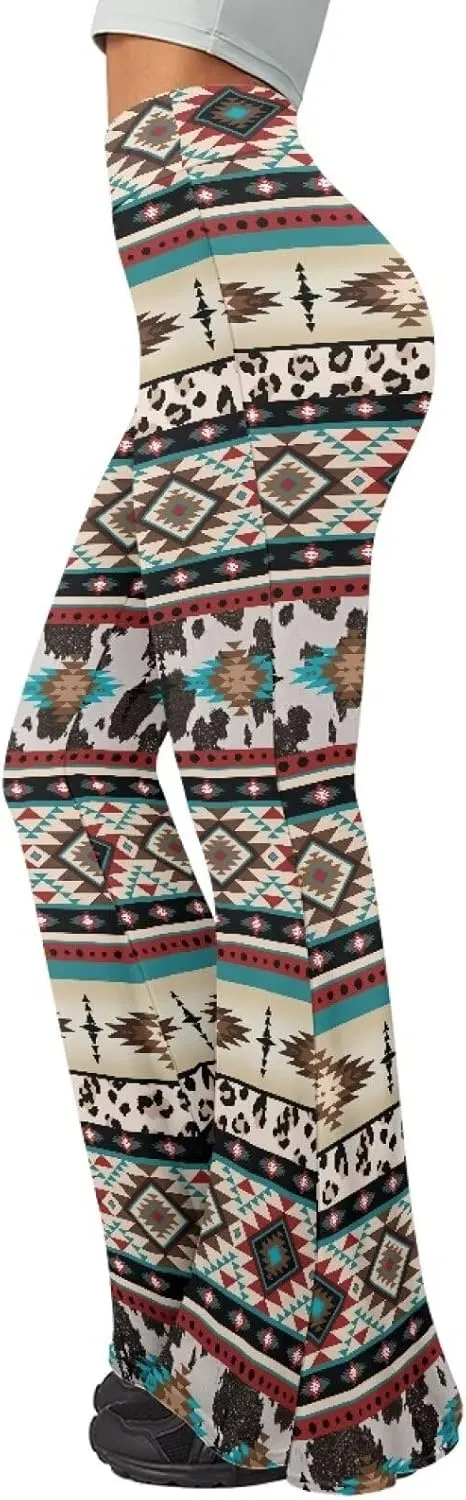 Women's 70S Yoga Pants Flare Ladies Hippie Flower Flared Leggings Athletic Leggings High Waisted Workout Pants
