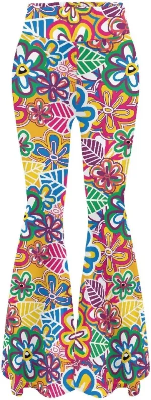 Women's 70S Yoga Pants Flare Ladies Hippie Flower Flared Leggings Athletic Leggings High Waisted Workout Pants