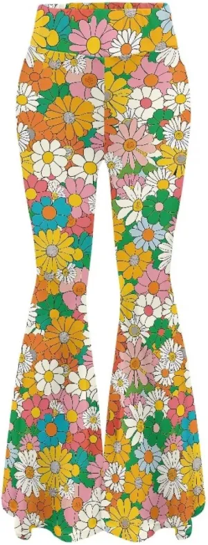 Women's 70S Yoga Pants Flare Ladies Hippie Flower Flared Leggings Athletic Leggings High Waisted Workout Pants