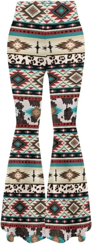 Women's 70S Yoga Pants Flare Ladies Hippie Flower Flared Leggings Athletic Leggings High Waisted Workout Pants