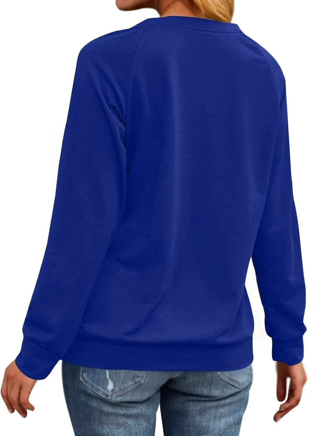 Women's Basic Hoddies Solid Color Cute Printed Loose Comfy Round Neck Long Sleeve Pullover Tunics Outdoor Running Tops