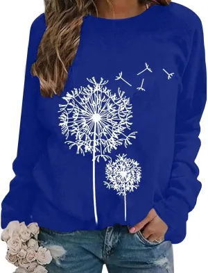 Women's Basic Hoddies Solid Color Cute Printed Loose Comfy Round Neck Long Sleeve Pullover Tunics Outdoor Running Tops