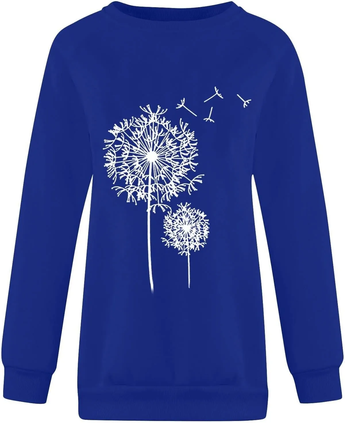 Women's Basic Hoddies Solid Color Cute Printed Loose Comfy Round Neck Long Sleeve Pullover Tunics Outdoor Running Tops
