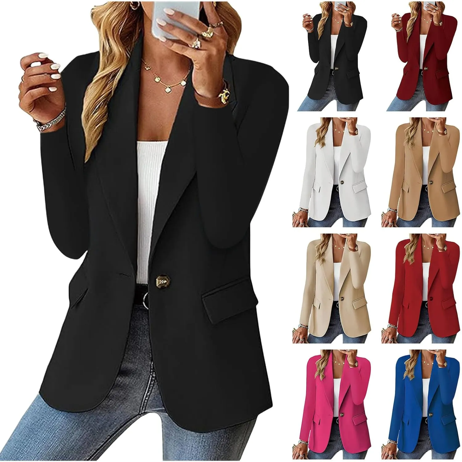 Women's Blazers 2025 Business Casual Long Sleeve Work Office Open Front Blazer Slim Fit Jacket with Pockets