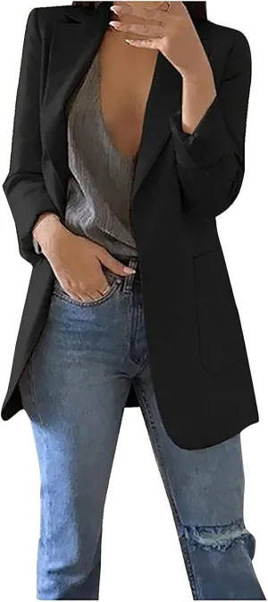 Womens Blazers Dressy Casual 2024 Spring Summer Work Office Jackets Long Sleeve Lapel Open Front Blazer with Pockets