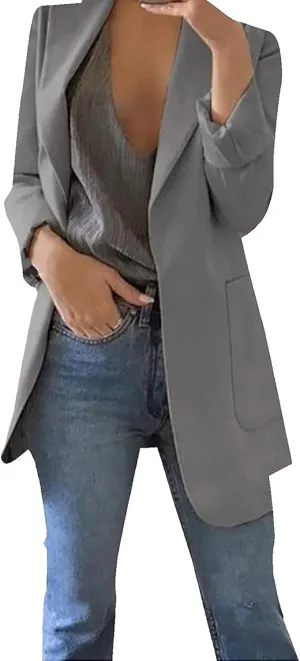 Womens Blazers Dressy Casual 2024 Spring Summer Work Office Jackets Long Sleeve Lapel Open Front Blazer with Pockets